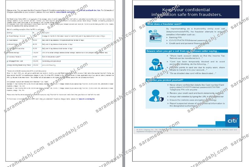 India Citibank bank statement, 6 pages, 5-6 scr